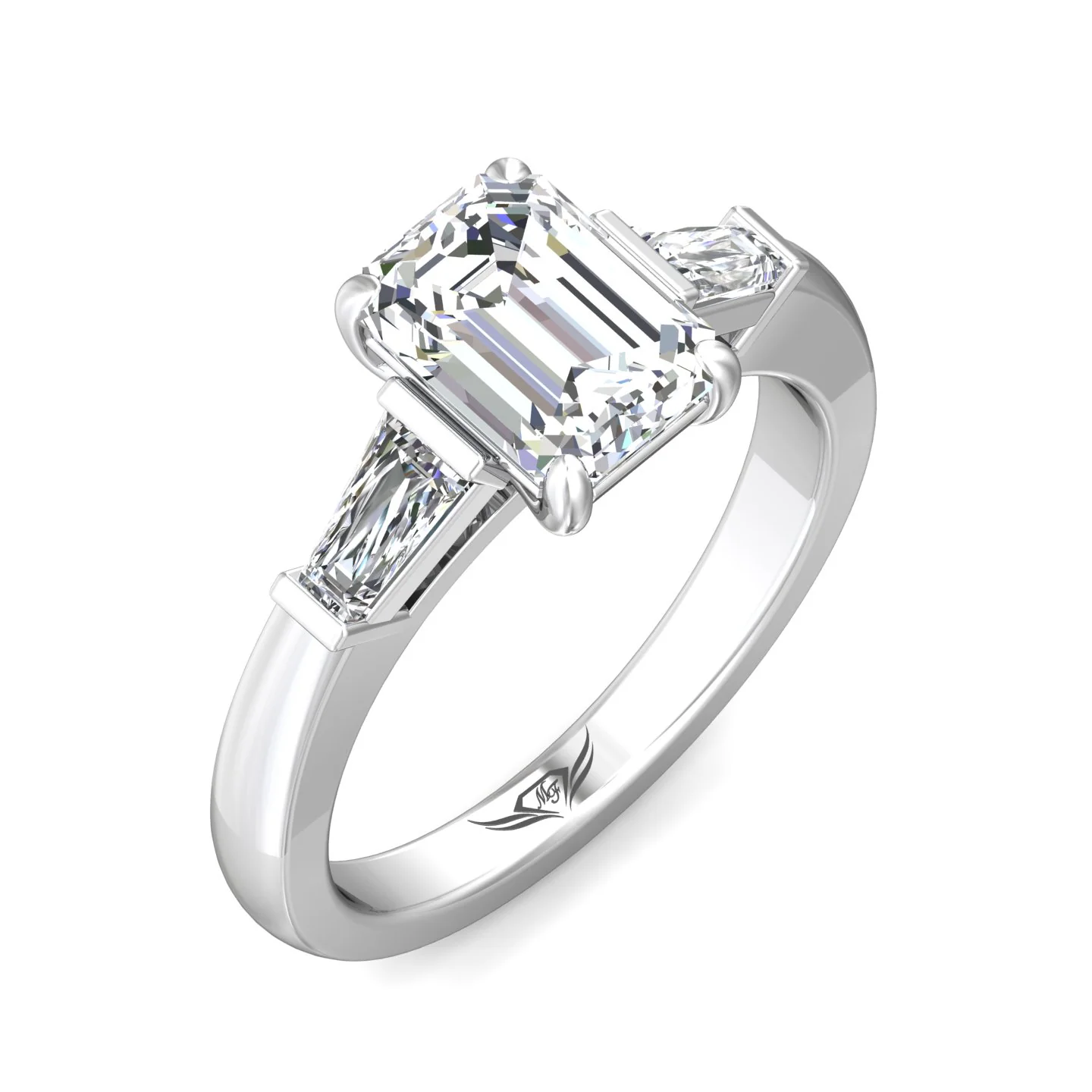 Martin Flyer Three Stone Emerald Cut Engagement Ring CT03STBPL-C-8.5X6.2EC - Image 5