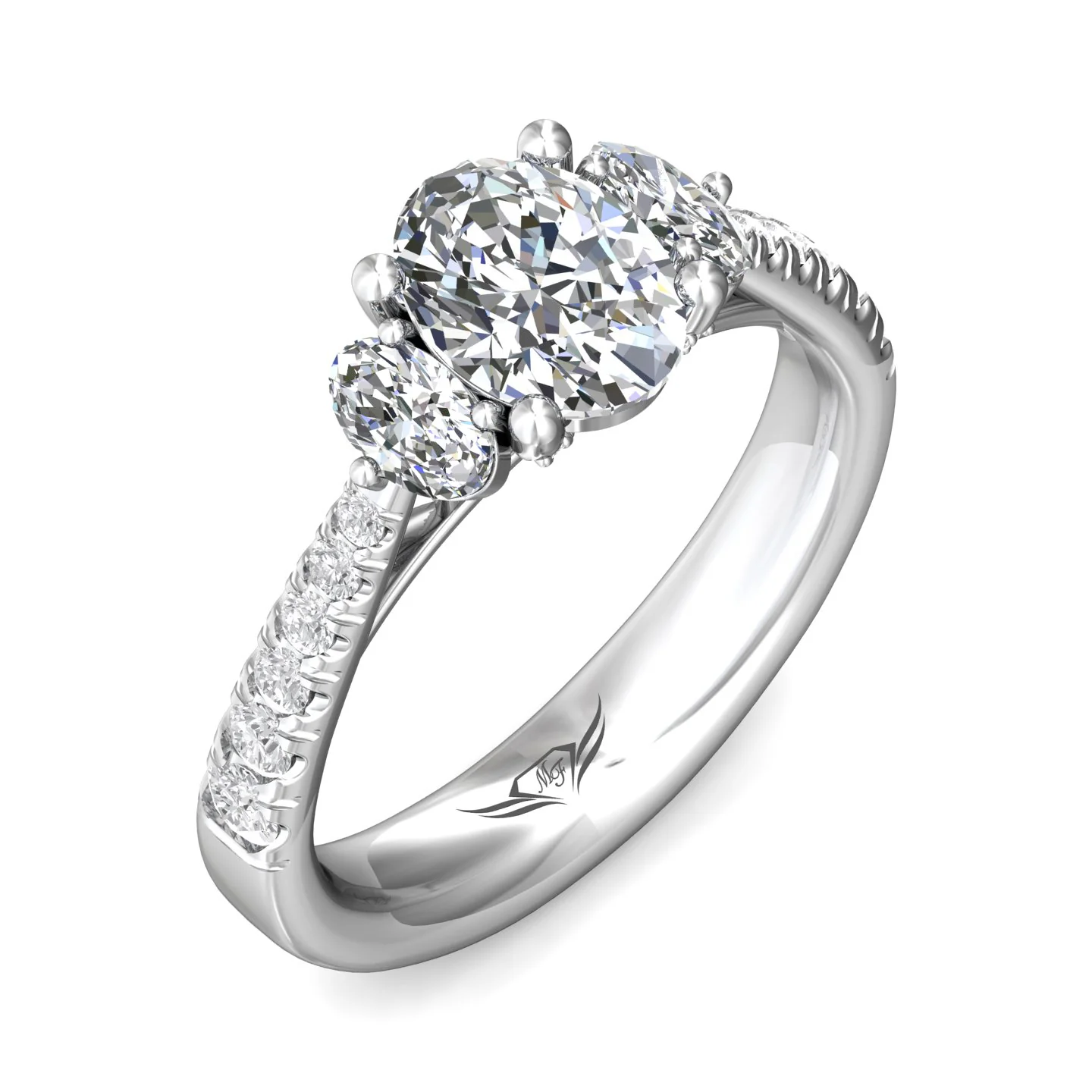 Martin Flyer Three Stone Oval Engagement Ring DERT04MROVPL-C-8X6OV - Image 5
